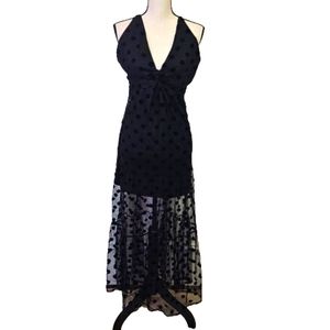 Love & Piece Collective Black Sheer Overlay w/Velvet Polka-Dot Dress,Large,NWT